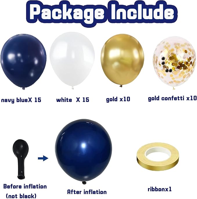 Zesliwy Navy Blue White Gold Balloons Set, Party Decor | Dark Blue Gold - Image 2