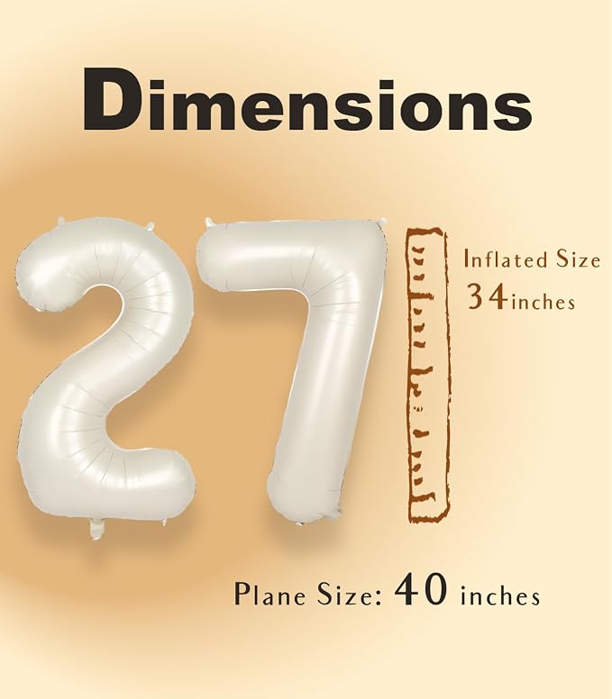 SUWEN 40 Inch Large Cream White 27 Balloon Numbers Big Foil Helium Number - Image 5
