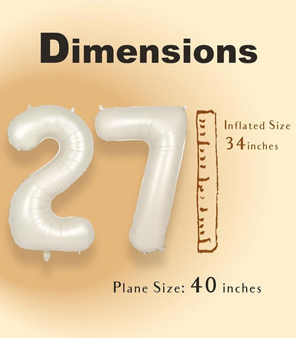 SUWEN 40 Inch Large Cream White 27 Balloon Numbers Big Foil Helium Number - Image 5