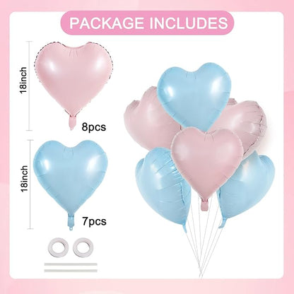 TONIFUL 15 Pcs Pink Blue Heart Balloons 18 Inch Heart Shape Foil Balloon | - Image 2