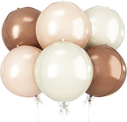 6Pcs Nude Cream Beige Round Foil Balloons, 22inch 4D Apricot Brown Tan Large by vibzox