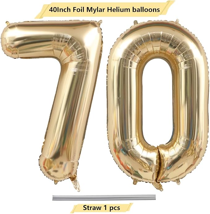 Light Gold Number 70 Balloon 40in White Gold 70 Foil Mylar Digital Balloon | - Image 4