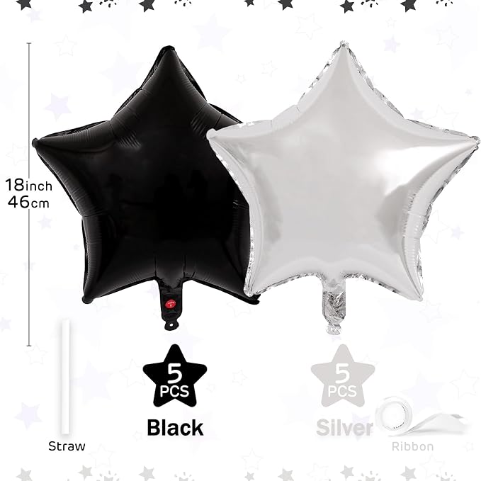 Black Silver Star Balloons 18 Inch - Image 2