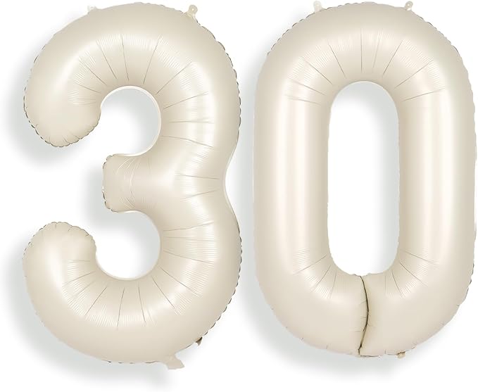 SUWEN 40 Inch Large Cream White 30 Balloon Numbers Big Foil Helium Number by SUWEN