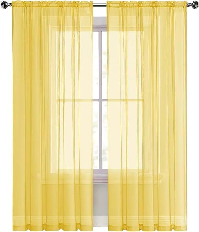 SpaceDresser Yellow Sheer Curtains 4 Panels Rod Pocket Semi-Sheer Curtain 72 - Image 4