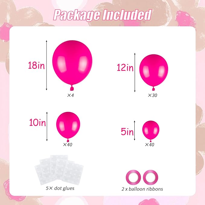 114pcs Hot Pink Balloon Garland Arch kit, 18 12 10 5 inch Latex Balloons | - Image 2