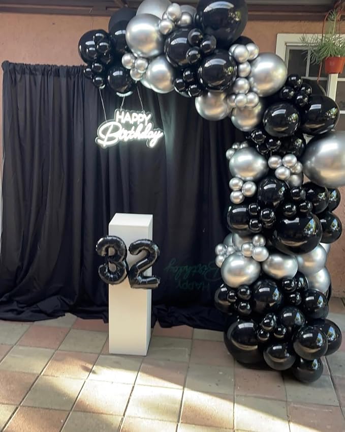 KBZVNAF Black and Silver Latex Balloons 60 Pack 12 inch | Black Metallic Silver - Image 6