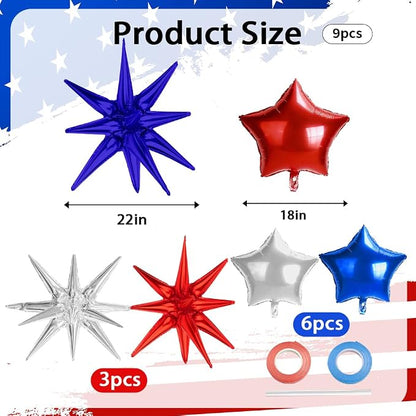 4th of July Red Blue Silver Star Balloons, 22Inch Explosion Balloons - Image 2