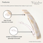 French Amie Oblong Handmade 3.5" Celluloid Automatic Hair Clip Barrette Hair Clip for Girls Strong Hold Hair Clips for Women No Slip Durable Paris Hair Accessories, Made in France (Cream Nouget)