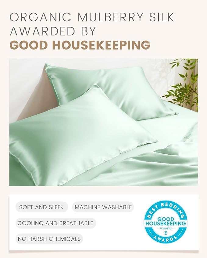 THXSILK Set of 2 100% Mulberry Silk Pillowcase for Hair and Skin, Grade 6A+ Mulberry Silk Pillow Cases Ultra-Soft, Hypoallergenic Pillow Case Cover with Zipper (Queen 20"x30", Turquoise Green)