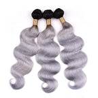 28 30 32 Inch Ombre Bundles Human Hair Grey Body Wave Bundle Brazilian Virgin Remy Hair Extensions Double Weft 2 Tone Black and Silver Body Wave Bundle Hair Weave 300g