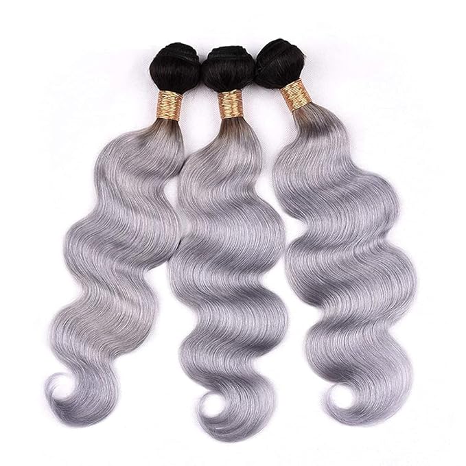 30 32 34 Inch Ombre Bundles Human Hair Grey Body Wave Bundle Brazilian Virgin Remy Hair Extensions Double Weft 2 Tone Black and Silver Body Wave Bundle Hair Weave 300g