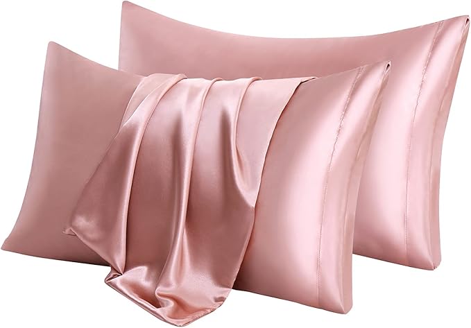 Aormenzy Champagne Satin Pillowcase for Hair and Skin, Satin Pillow Cases for Women Standard Size Set of 2 with Envelope Closure Silky Pillow Covers Wrinkle, Fade Resistant (20x26 Inches)