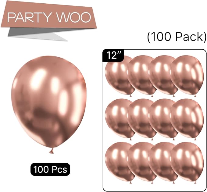 PartyWoo Rose Gold Balloons 100pcs Metallic Chrome Rose Gold Color | 12 Inch - Image 8
