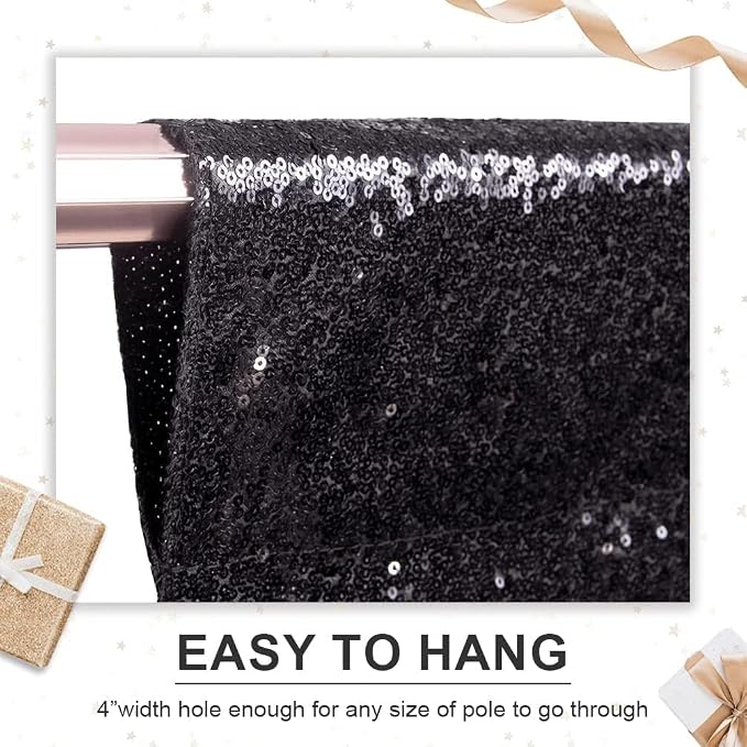 PartyDelight Black Sequin Backdrop Curtains 2x8ft 4 Panels | Sparkly 3mm sequins - Image 4