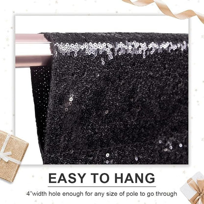 PartyDelight Black Sequin Backdrop Curtains 2x8ft 4 Panels | Sparkly 3mm sequins - Image 4