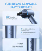 Hair Dryer, Ionic Blow Dryer, Professional High-Speed Hairdryer with 150,000 RPM Motor for Fast Drying, 5 Temps/3 Speeds Lightweight Hairdryer with Magnetic Nozzle for Home Travel Women Man