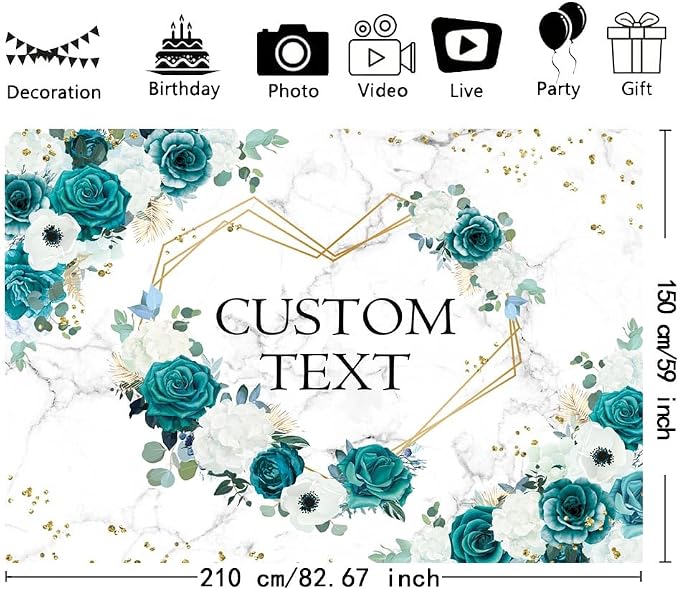 AIBIIN 7x5ft Custom Mr and Mrs Floral Backdrop Teal Wedding Photography - Image 2