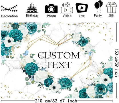 AIBIIN 7x5ft Custom Mr and Mrs Floral Backdrop Teal Wedding Photography - Image 2