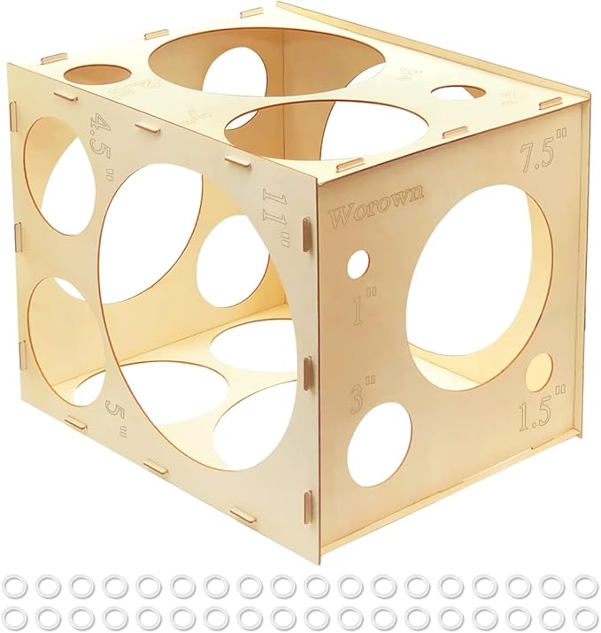 Worown 18 Holes Collapsible Wood Balloon Measurement Box, 1-12 Inch Sizer Cube by Worown