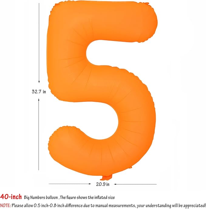 40 IN Orange Birthday Number 5 Balloon Fluorescent Orange Foil Balloon | - Image 2