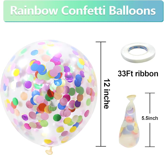 Bezente Rainbow Multicolor Confetti Latex Balloons - Image 2