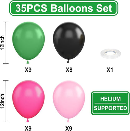 Black and Pink Green Balloons, 12 Inch Hot Pink and Black Green Balloons Pastel - Image 2