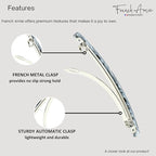 French Amie Long and Thin Large 4" Handmade Celluloid Hair Barrette Clip for Girls Automatic Strong Hold Hair Clips for Women No Slip Durable Paris Hair Accessories, Made in France (Gray Magma)