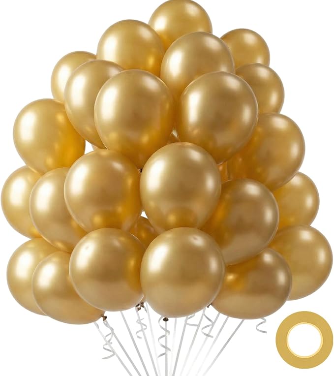 LOVESTOWN 110 PCS Gold Balloons, 12 Inch Bright Gold Latex Balloons | Birthday by Lovestown