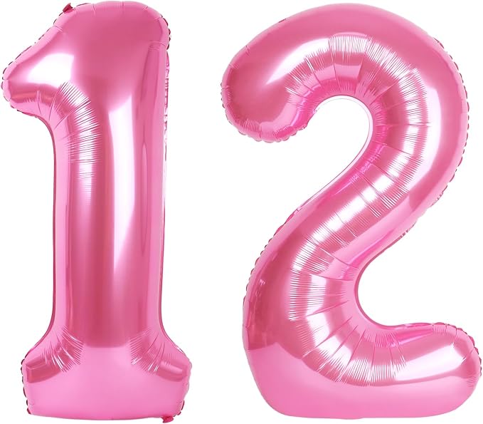 Giant Pink 12 Balloon Number 40 Inch, 12 Number Balloons Birthday Supplies by Upgesy
