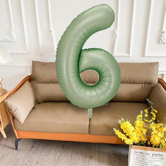 Number 6 Balloon, 40-Inch Sage Green Number Balloon | 40-inch foil balloon - Image 6