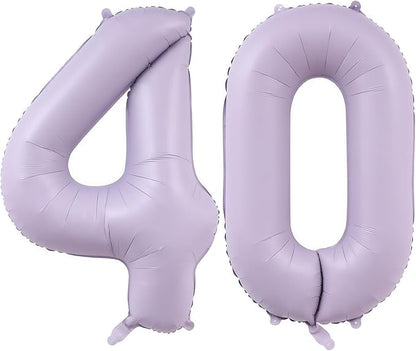 Pastel Purple 40 Number Balloons, 40 Inch Light Purple 40 Balloons Large Helium by BBPOOL