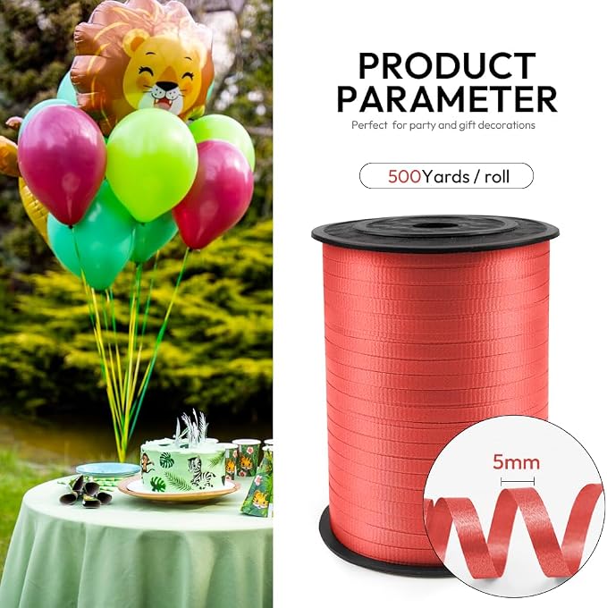 500 Yards Curling Ribbon Red, 1/5" Wide Crimped Red Curling Ribbons - Image 2