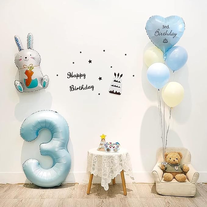 40 Inch Matte Blue 3 Number Balloons Light Blue Number 3 Foil Balloon Mylar - Image 6