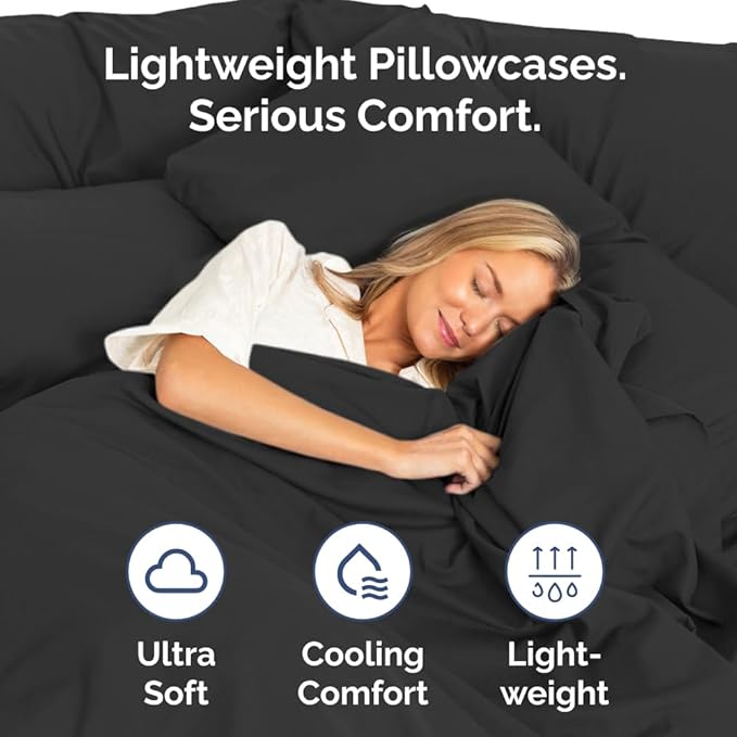 King Pillow Cases Set of 4 - Ultra Soft Hotel Quality Pillowcase Covers - Comfy, Cozy & Wrinkle Free - Shrinkage, Stain and Fade Resistant - Machine Washable Pillow Protectors - 4 Piece Set - Black