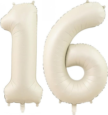 Cream Number 16 Balloons, 40 Inch 16 Balloons Giant Helium Foil Mylar Beige 16 by BBPOOL