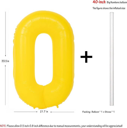 40 Inch Yellow Number 0 Foil Balloon Lemon Yellow Digital 0 Balloon | - Image 2