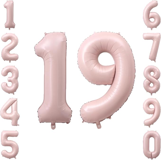 Baby Pink Number 19 Balloon 40 Inch, Pastel Foil Milestone Party Supplies | by Unknown
