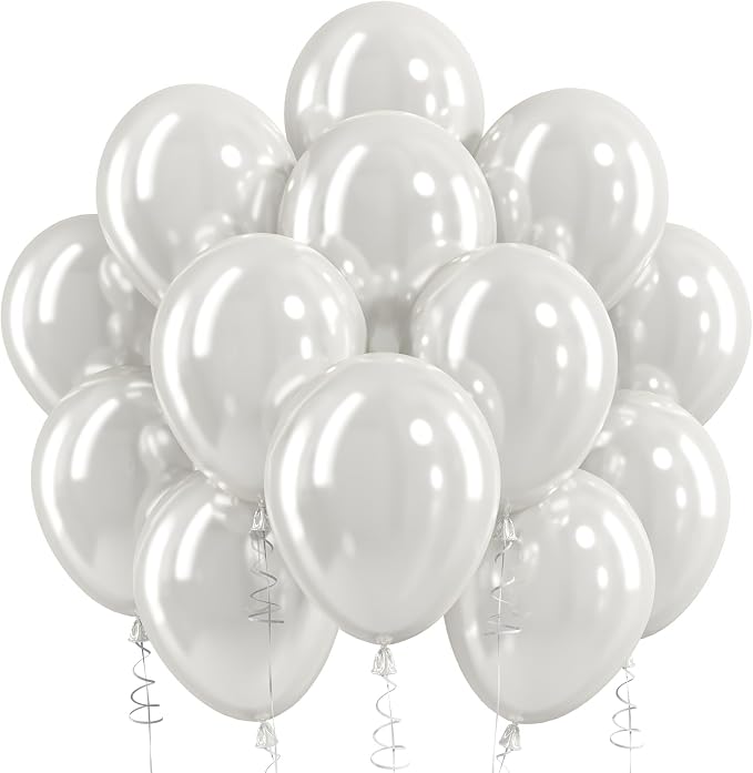 Pearl White Balloons, 12 Inch Pearlescent Pearl Latex Party Balloons | White by Jobkoo