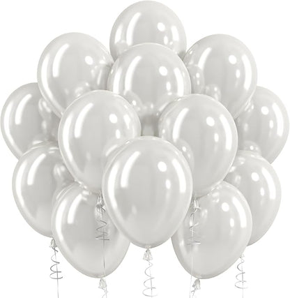 Pearl White Balloons, 12 Inch Pearlescent Pearl Latex Party Balloons | White by Jobkoo