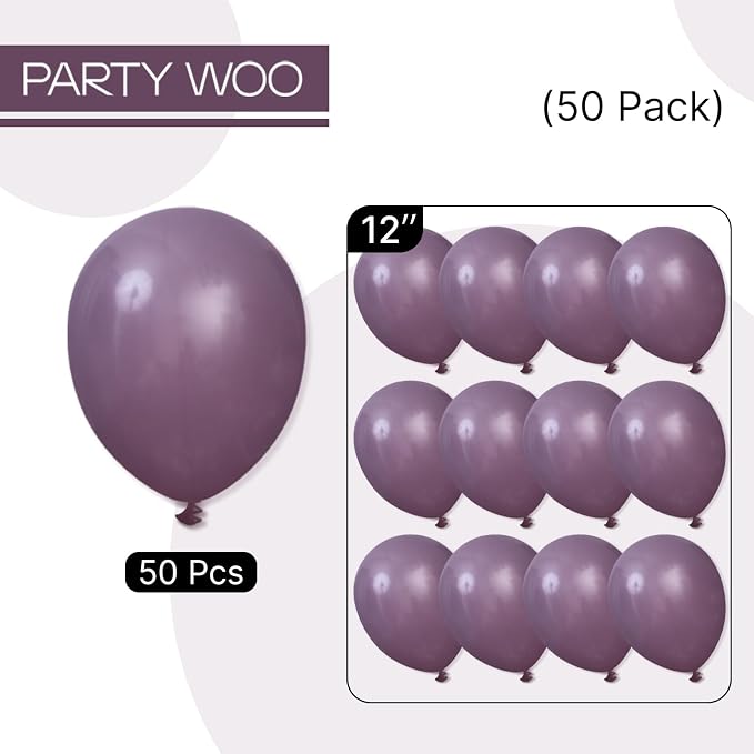 PartyWoo Dusty Purple Balloons 50pcs Lavender Lilac Dark Royal Purple Boho | 12 - Image 6