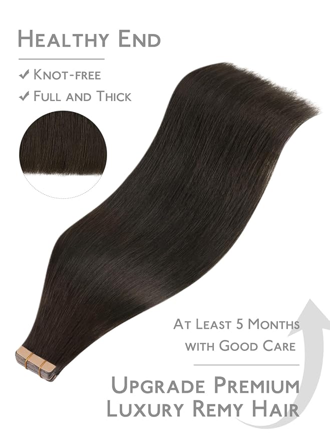 WENNALIFE Fuller Tape in Hair Extensions Human Hair, 18 inch 20pcs 80g Dark Brown Remy Hair Straight Tape in Extensions Thicker Skin Weft Tape Ins Extensiones De Cabello Humano