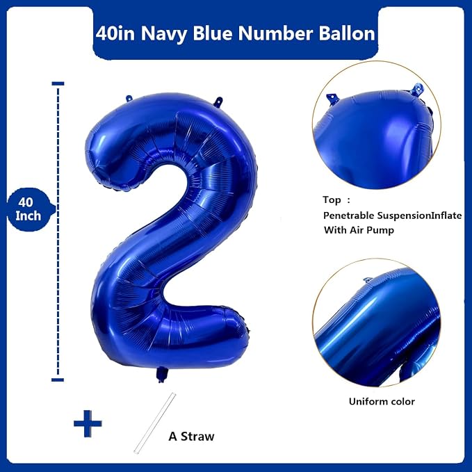 40 inch Navy Blue Number Balloon Dark Blue 2 Balloons Giant Foil Helium - Image 2