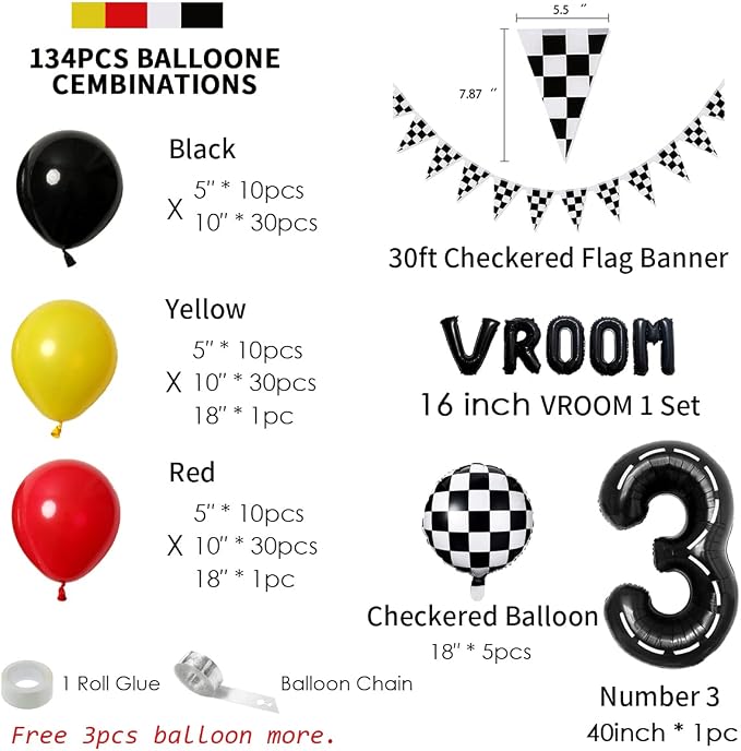 134pcs Balloons Race Car Party Supplies - Image 2