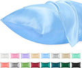 Lirex Satin Pillowcase for Hair and Skin, Super Soft and Cooling Similar to Silk, 2 Pack Standard Size 20"X 26" Pillow Cases with Envelope Closure, Gifts for Women Men, Light Blue