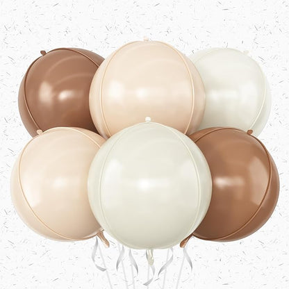 Sand White Brown Round Foil Balloons 6Pcs, Giant 4D Round Ball Balloons by Adorely