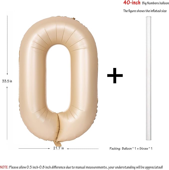 40 In Caramel Number Balloons Helium Foil Mylar latex Balloon Digital 0 | - Image 3