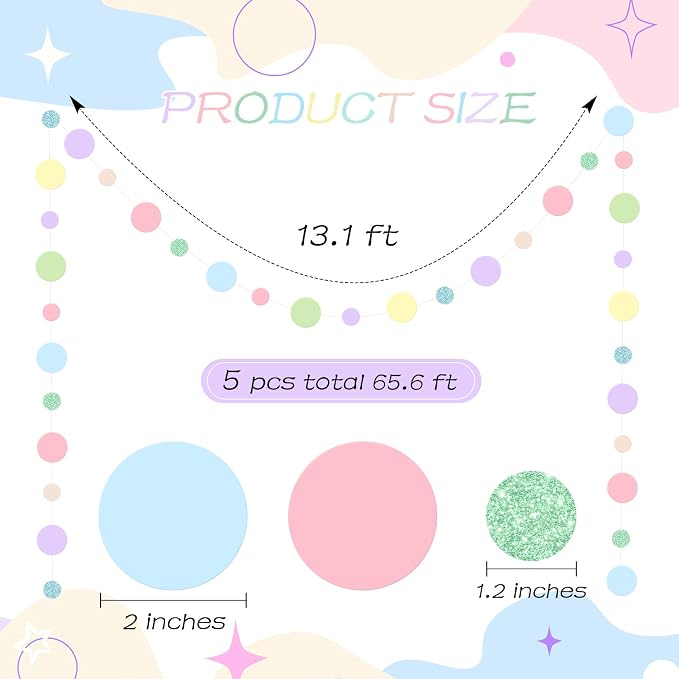 Outus 5 Pieces Colorful Circle Garland Banner Hanging Paper Dot Decorations - Image 2