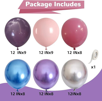 Pink Purple Blue Balloons 12 Inch 50 Pcs Royal Dark Purple Metallic Blue Dusty - Image 2