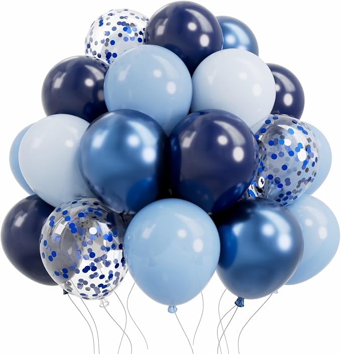 AULE 50Pcs Blue 12 Inch Latex Metallic Confetti Mix Balloons | Helium Thicken by AULE